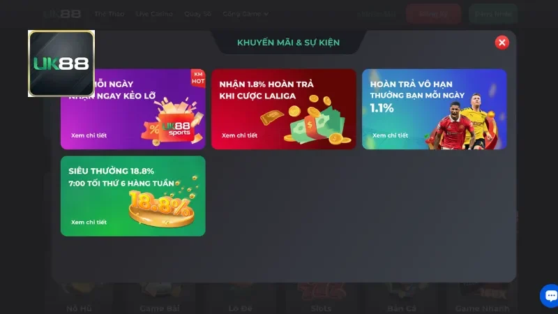 Uk88 - Trang Chủ Chính Thức | Nhà Cái Đẳng Cấp Anh Quốc 33 Tổng hợp các CTKM khủng của UK88